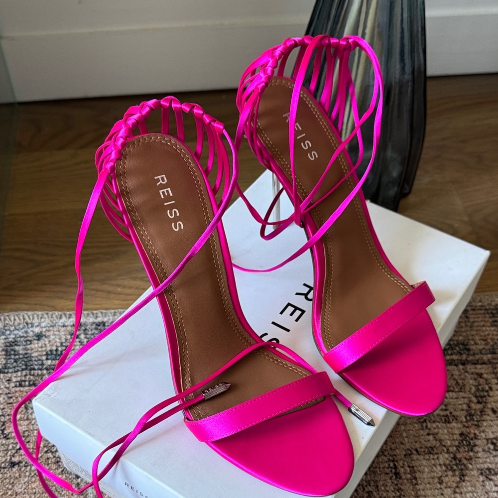 NWT Reiss Neon Pink Lace-Up Stiletto Sandals - Picture 2 of 8